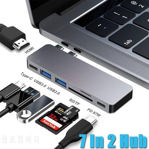 USB C Hub Adapter for MacBook Pro/Air 2020 2019 2018,7 in 2 USB Hub with 4K HDMI 2 USB3.0 TF/SD Card Reader USB-C thunderbolt 3