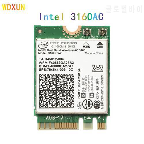 Intel wireless-ac 3160 3160ngw AC3160 3160AC wireless dual band 802.11AC bluetooth 4.0 ngff wifi card