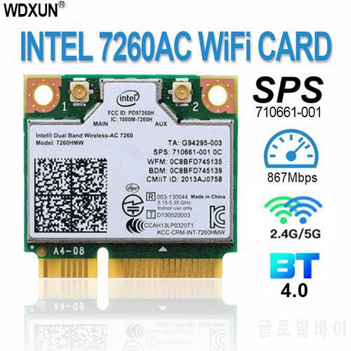 Dual Band Wireless-AC7260 7260HMWAC 7260HMW 7260AC half Mini PCI-e BT4.0 Wireless Card for HP EliteBook 820 840 850 860