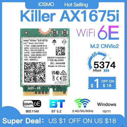 Killer AX1675i Wi-Fi 6E M.2 Key E CNVio 2 Tri Band 2.4G/5G/6Ghz Wireless Network Card AX211 For Bluetooth 5.2 Support Windows 10