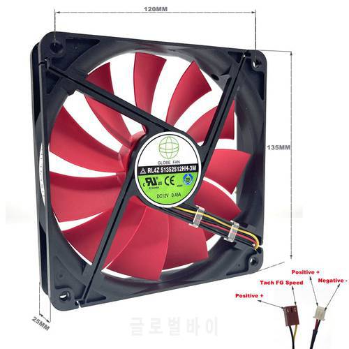 New GLOBE FAN RL4Z S1352512HH-3M S1352512HH 0.45A 13.5CM 135mm Computer Chassis Power Supply Case Cooling Fan 135x135x25mm