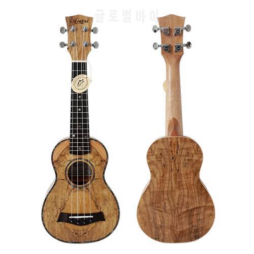 Spalted Maple 21 Inch Ukulele Soprano 4 String Music Instrument Ukelele for Professional & Beginner with Free Bag