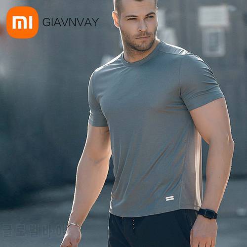 Giavnvay men sport Micro-elastic T-shirt Quick drying Cool silky Mesh breathable Fitness training Running Short sleeve