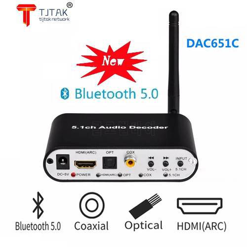 HDMI DTS 5.1 Audio Decoder Bluetooth 5.0 Receiver DAC DTS AC3 FLAC APE 4Kx2K HDMI to HDMI Extraction Converter SPDIF ARC