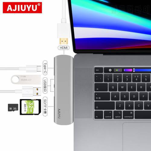 AJIUYU Type C HUB USB C to Multi USB3.0 HDMI Adapter Dock For Dell XPS17 XPS 13 14 15 17 5000 7000 Laptop Type-c 3.1 6 in 1 Port