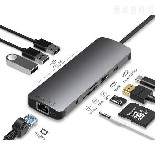 Hot Selling Hub Usb Tipo C 9 in 1 With HDMI 4K 30HZ 60HZ Hdtv Lan Ehternet Vga Port 9 In One Usb Hub For Mac Book Laptop