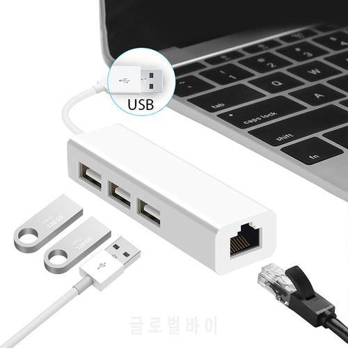 USB Ethernet with 3 Port USB HUB 2.0 + RJ45 Lan Network Card USB to Ethernet Adapter for Mac iOS Android PC RTL8152 USB 2.0 HUB