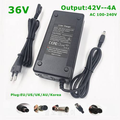 36V 4A Lithium E Bike Battery Charger 42V 4A Li ion Charger For 36V 10S Ebike Scooter Battery With Fan DC GX16 RCA Connector