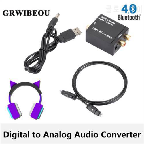 GRWIBEOU Digital to Analog Audio Converter Bluetooth 4.0 Optical Fiber Toslink Coaxial Signal to RCA R/L Audio Decoder Amplifier