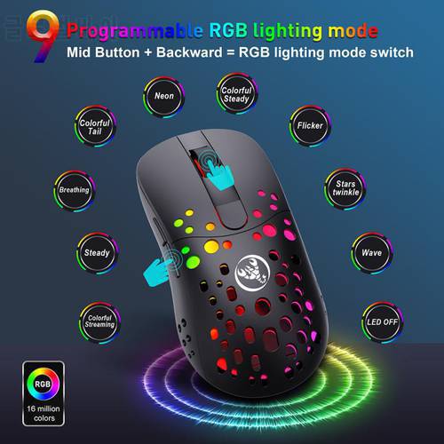 T100 Wired+2.4G Wireless Dual-mode Mouse RGB Glare Gaming Mouse Mini Portable Wireless Bluetooth-compatible Gaming Mouse