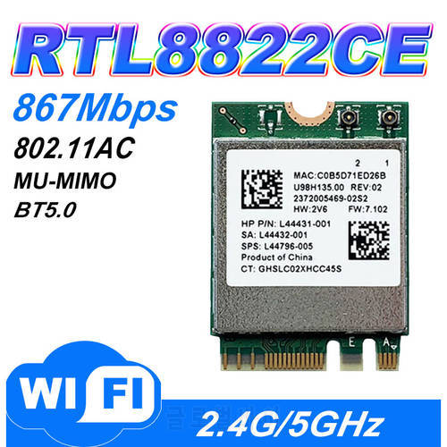 Wirecard rtl8822ce dual band 802.11ac 867Mbps m.2 wifi card mudule + bluetooth 5.0 network card