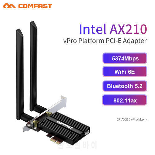 WiFi6E Intel AX210 5374Mbps Tri Band 2.4G/5.8GHz/6GHz 802.11ax/ac PCI-E Network Card Bluetooth 5.2 Adapter Intel vPro