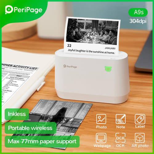 PeriPage A9s Mini Portable Thermal Printer 304dpi Pocket Wireless Bluetooth Photo Mobile Printer Receipt Label Maker 56mm/77mm
