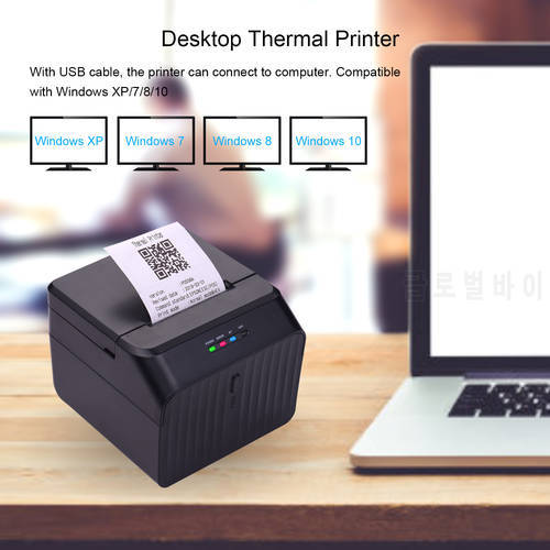 Desktop 58mm Thermal Receipt Printer Wired Barcode Printer USB BT Connection with 2 Rolls Paper Inside Support ESC/POS Command