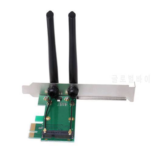 Wireless Card WiFi Mini PCI-E Express to PCI-E Adapter 2 Antenna External PC Dropship