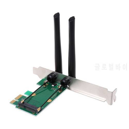 Wireless Card WiFi Mini PCI-E Express to PCI-E Adapter 2 Antenna External PC