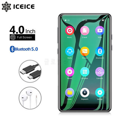 ICEICE Full Touch Screen MP4 Player with Bluetooth and Speaker 8GB 16GB HiFi Metal Mini Portable Walkman with Radio FM Recording
