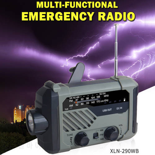 Emergency Radio Solar Hand Crank Powered Portable AM/FM/NOAA Weather Radio COB LED Flashlight 2000mAh Power Bank Phone Charger