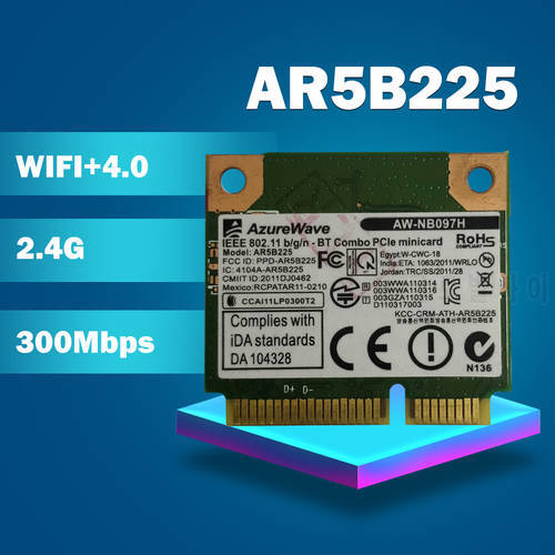 Atheros AR9485 AR5B225 WCNB608AH AR9004WB-1NG Half Mini PCI-Express bluetooth4.0 150Mbps WLAN Wifi Wireless Card
