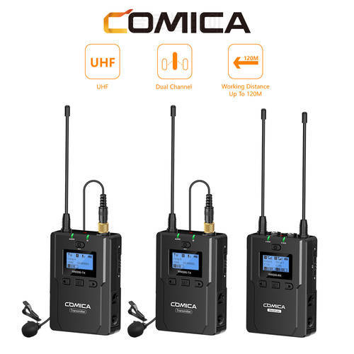 Comica CVM-WM200 Dual Channel Wireless Lavalier Microphone Lapel Mic for Interview Performance Video Recording DSLR Camera Phone