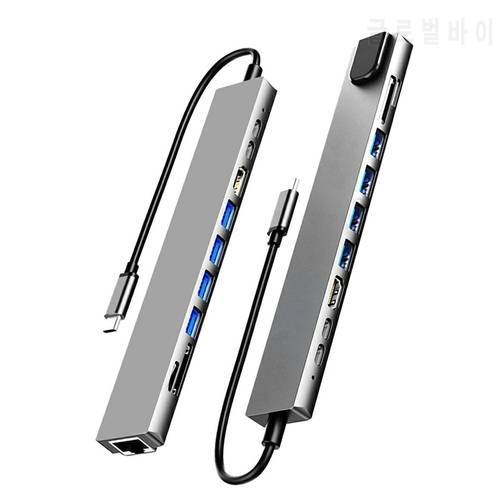 USB C Hub Type-C 4K HDMI-Compatible RJ45 USB TF Card Reader PD Fast Charge 10-in-1 USB Dock For MacBook Air Pro PC HUB