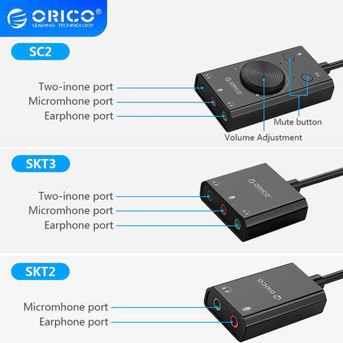 ORICO USB External Sound Card with Audio Interface+Microphone Port Jack 3.5mm Adapter Mute Volume Adjustment External Sound Card
