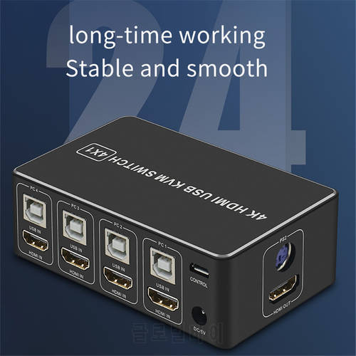 4 Port 4K USB HDMI-compatible KVM Switch Switcher 4 in 1 Out Selector Connector Control up to 4 Monitor Mouse Keyboard PC Laptop