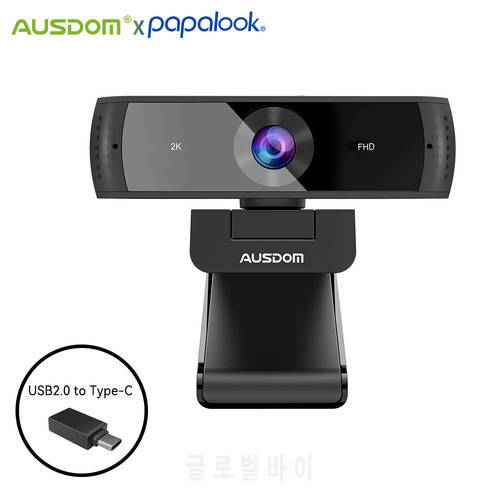 2K Webcam with Microphones, AUSDOM AW651S Web Camera with Cover, 30Fps Autofocus Webcams for Switch/PC/Laptop/Streaming