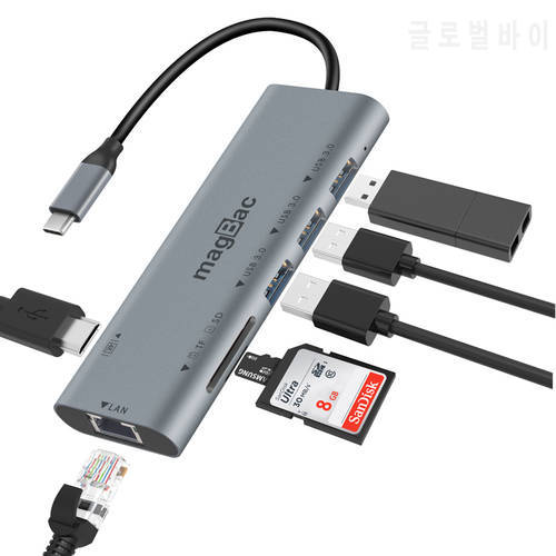 magBac USB Hub Type C Docking Station 4K HDMI RJ45 Gigabit Ethernet SD/TF Card Reader USB 3.0 Data Transfer for Macbook Pro Air