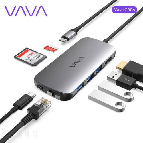 VAVA UC006 USB C Hub 8-in-1 Multiport Adapter with PD Power Delivery 4K USB 3.0 HDMI Audio Video Port SD Dock Station Splitter