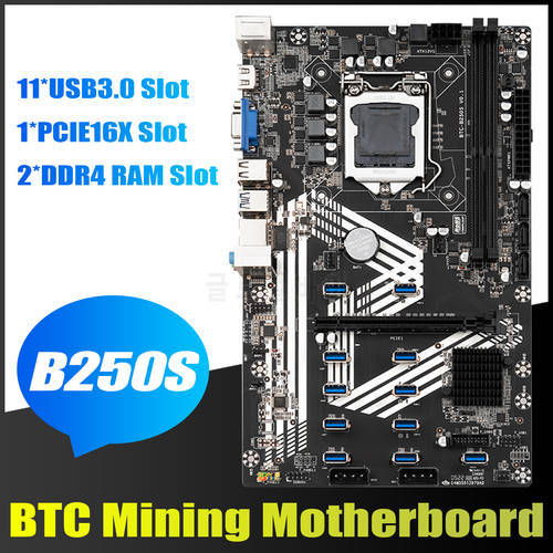 B250S BTC Mining Motherboard LGA1151 11*USB3.0+1*PCIE 16X Slot DDR4 SATA 3.0 USB3.0 For ETH Miner Motherboard