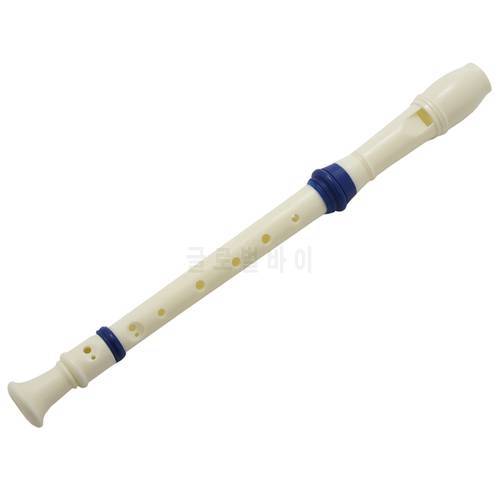 Students Plastic 8 Holes Soprano Recorder Flute Beige Blue W Cleaning Stick