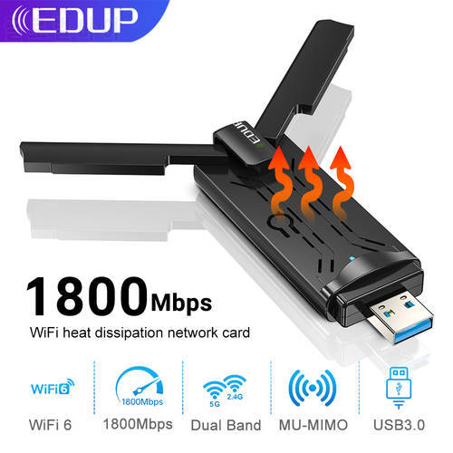 EDUP USB Wifi Adapter WiFi 6 1800Mbps 2.4GHz/5GHz Dual Band 802.11ax MU-MIMO WiFi Adapter USB3.0 Wifi Network Card For Computer