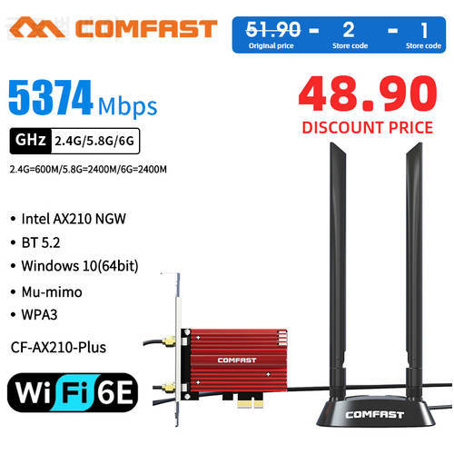 5374Mbps WiFi6E Intel AX210 Bluetooth 5.2 Dual Band 2.4G/5GHz WiFi Card 802.11AX/AC PCI Express Wireless Network Card Adapter PC