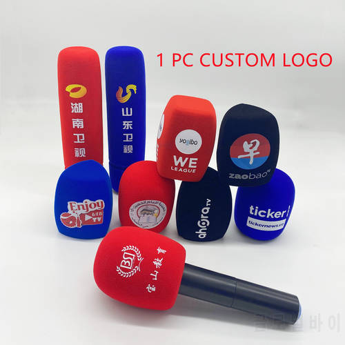 Flocking Mic Sponge Printing Covers Customized Microphone Windshield Logo Foam Windscreen For TV Stations Reporters Interview