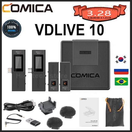 Comica VDLIVE 10 2.4G Dual Wireless Microphone System with Charging Case, Duplex Tran for iPhone Android Phones PC Camera Video