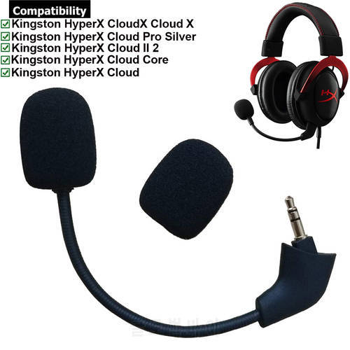 Replacement Game Mic 3.5mm Microphone for Kingston HyperX Cloud 2 II X Core Pro Silver Cloudx Gaming Headsets Headphones