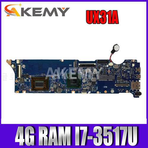 Original UX31A Mainboard I3 I5 I7 3th Gen CPU 4GB 8GB RAM for ASUS UX31A UX31A2 Laptop Motherboard