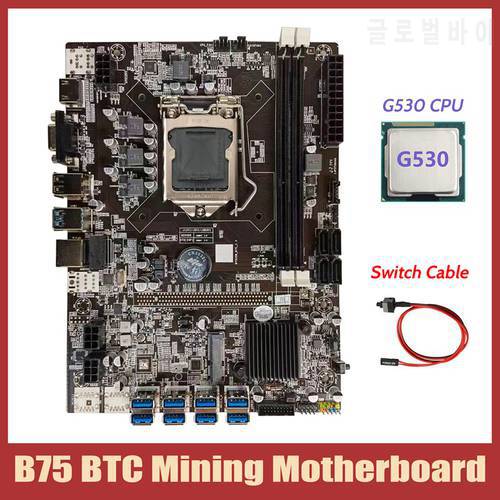B75 BTC Mining Motherboard+G530 CPU+Switch Cable LGA1155 8XPCIE USB Adapter Support 2XDDR3 MSATA B75 USB BTC Motherboard