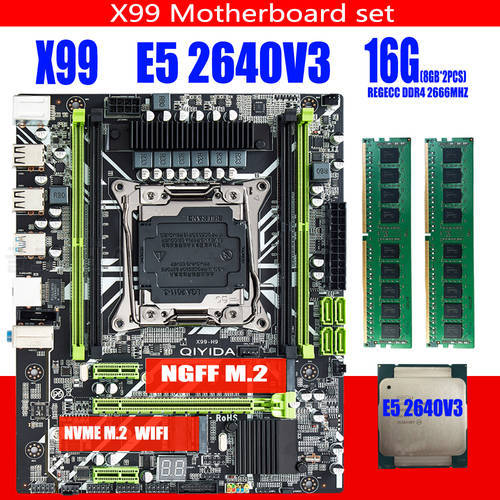 QIYIDA E5H9 LGA 2011-3 Motherboard Set Kit With Intel Xeon E5 2640 V3 CPU 16GB(2*8G) DDR4 Desktop memory 3200Mhz M-ATX NVME M.2