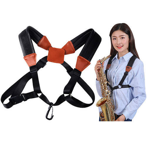 Adult Child Soft Sax Strap Leather Double Shoulder Saxophone Straps & Steel Hook