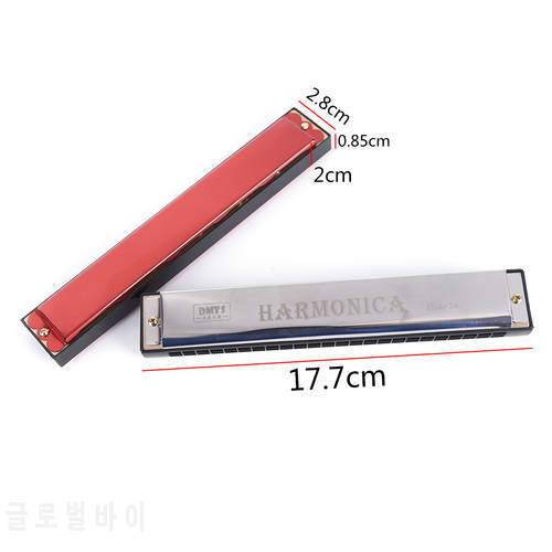 24 Hole Key Of C Play Harmonica Tremolo Harmonica Mouth Organ Double Row for Musical Beginner