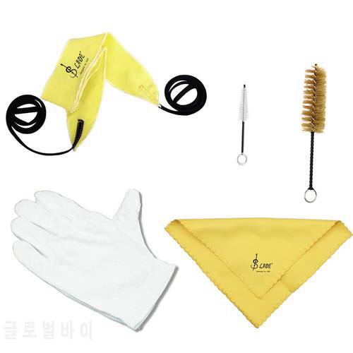 5pcs/set Trumpet Cleaning Tools Care Suit Tube Cloth Piston Brush Mouthpiece Brush Wiper Gloves Kit