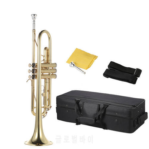Trumpet Bb Flat Brass Gold-painted Exquisite Durable Musical Instrument with Mouthpiece Glove Strap Case High-quality Instrument