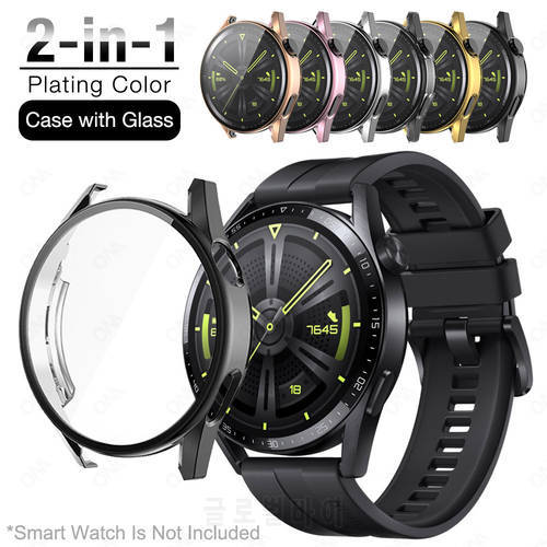 2-in-1 Protective Case Screen Protector for Huawei Watch GT3 GT2 GT2E GT 3 2 2E Pro 42MM 46MM PC Hard Tempered Glass Cover