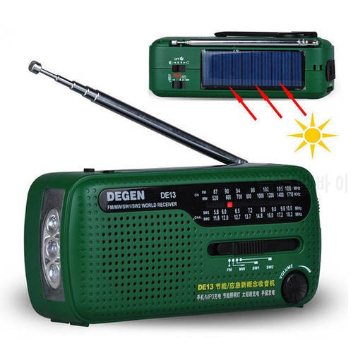 DEGEN DE13 FM AM SW Solar Hand Crank RADIO Solar Power Emergency Radio Global receiver Multifunctional Flashlight Emergency Powe