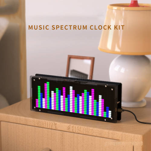 DC 5V Stereo Music Spectrum Clock DIY Kit LED light Audio Level Indicator Amplifier VU MeterRhythm Lights Ki