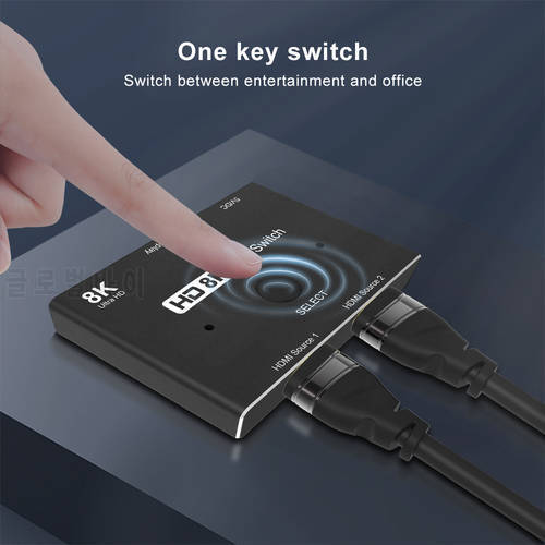 8K Bi-Direction HDMI 2.1 Splitter Switch 2 in1 Out / 1 in 2 out 4K@120Hz Ultra HDR for Computer laptop Adapters Hub Switcher