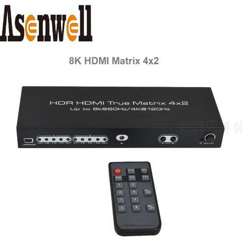 8K 60Hz HDR10+ UHD HDMI Matrix 4x2 Dolby Version HLG CEC ARC 7680x4320P HDMI Splitter Switch 4 In 2 4K120Hz VRR Support PS5 XBOX