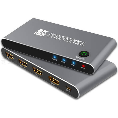 Ultra HD ​Switch 3 Port HDMI-compatible 2.1 Switcher Box 3 in 1 Out 48Gbps Bandwidth 8K@60Hz 4K@120Hz HDCP2.2/2.3 for PS5 Xbox X